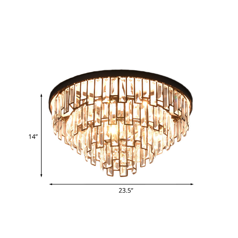 Vintage Black 4/6-Bulb Tiered Tapered Flush Chandelier - Crystal Flush Mount Ceiling Light Fixture