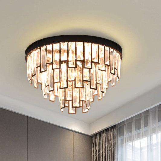 Vintage Black 4/6-Bulb Tiered Tapered Flush Chandelier - Crystal Flush Mount Ceiling Light Fixture