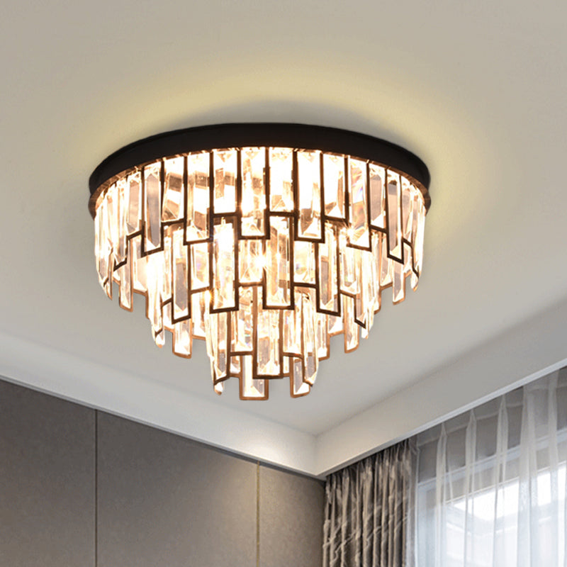 Vintage Black 4/6-Bulb Tiered Tapered Flush Chandelier - Crystal Mount Ceiling Light Fixture 4 /