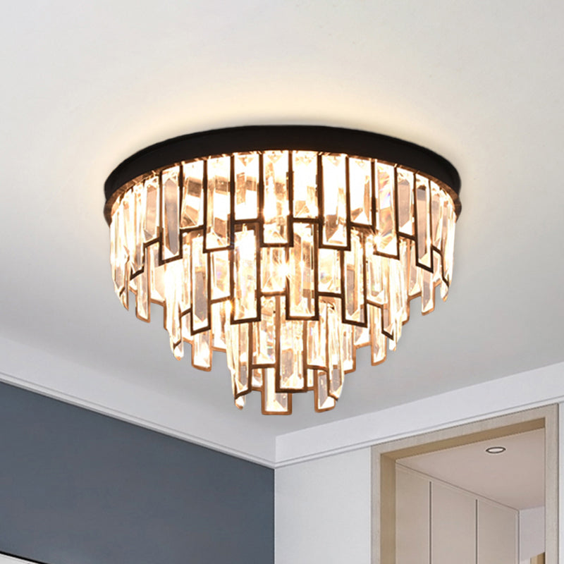 Vintage Black 4/6-Bulb Tiered Tapered Flush Chandelier - Crystal Mount Ceiling Light Fixture