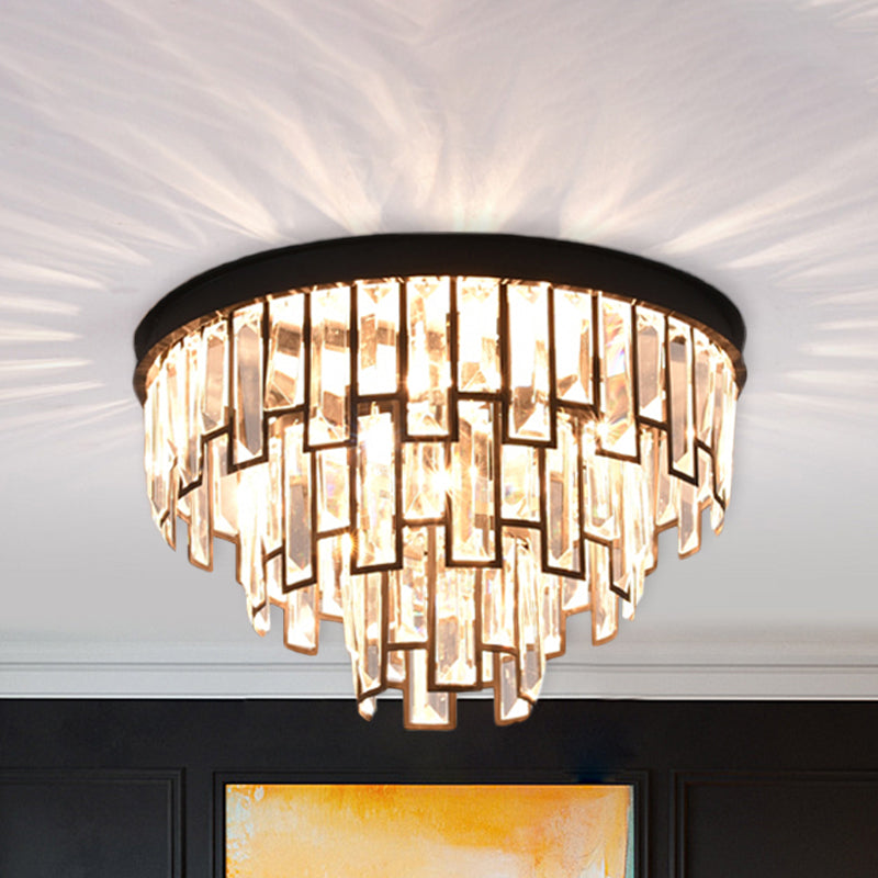 Vintage Black 4/6-Bulb Tiered Tapered Flush Chandelier - Crystal Mount Ceiling Light Fixture