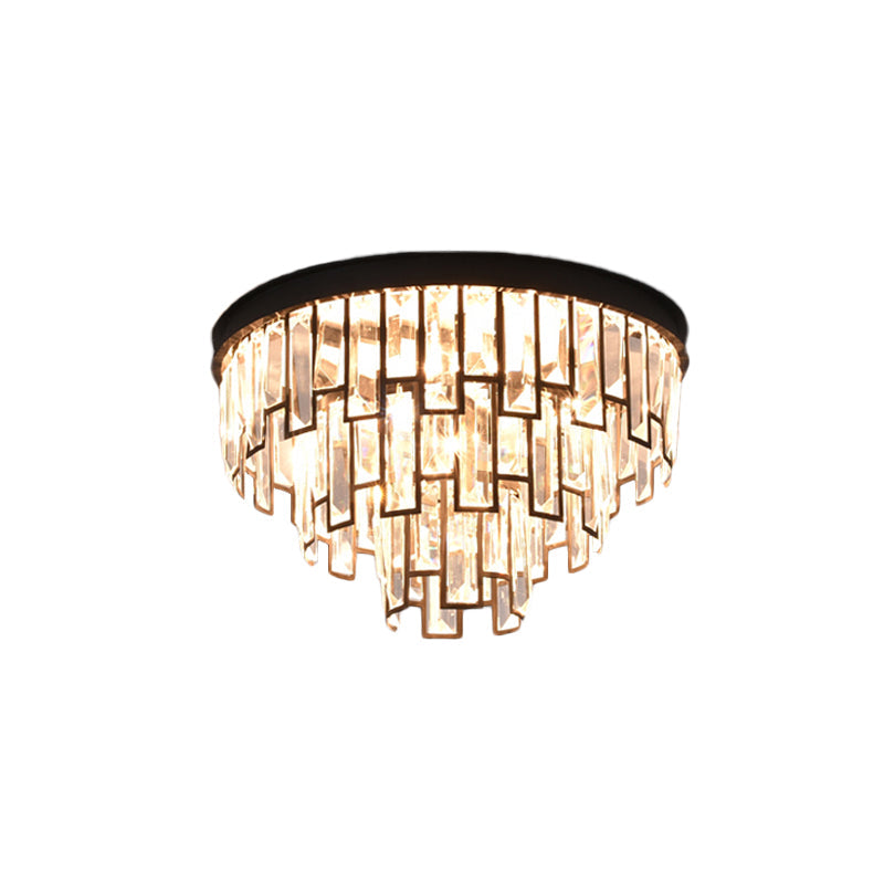 Vintage Black 4/6-Bulb Tiered Tapered Flush Chandelier - Crystal Mount Ceiling Light Fixture