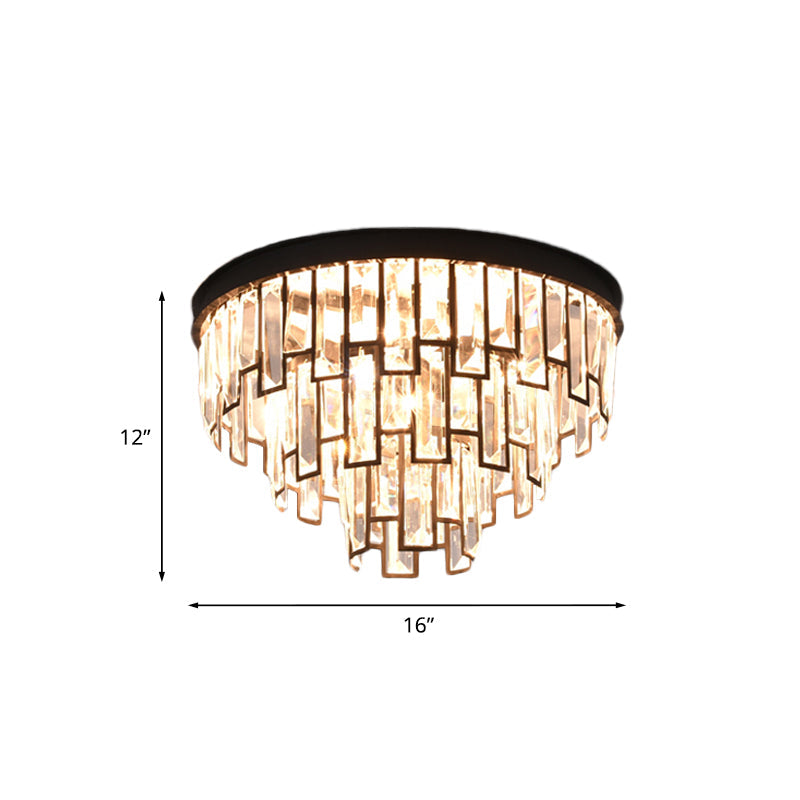 Vintage Black 4/6-Bulb Tiered Tapered Flush Chandelier - Crystal Mount Ceiling Light Fixture