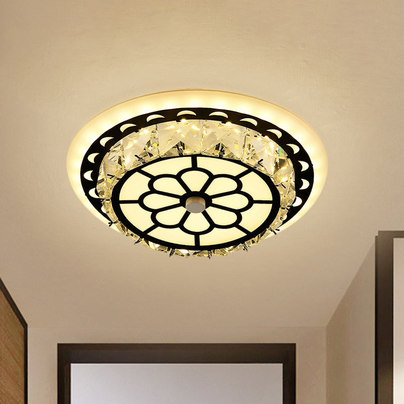 Modern Black Floral Pattern Crystal LED Ceiling Light - Beveled Round/Square Flushmount Lamp for Corridors