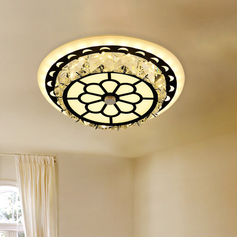 Modern Black Floral Pattern Crystal LED Ceiling Light - Beveled Round/Square Flushmount Lamp for Corridors