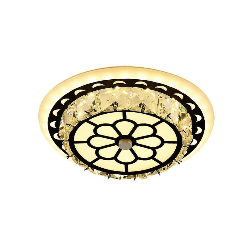 Modern Black Floral Pattern Crystal LED Ceiling Light - Beveled Round/Square Flushmount Lamp for Corridors