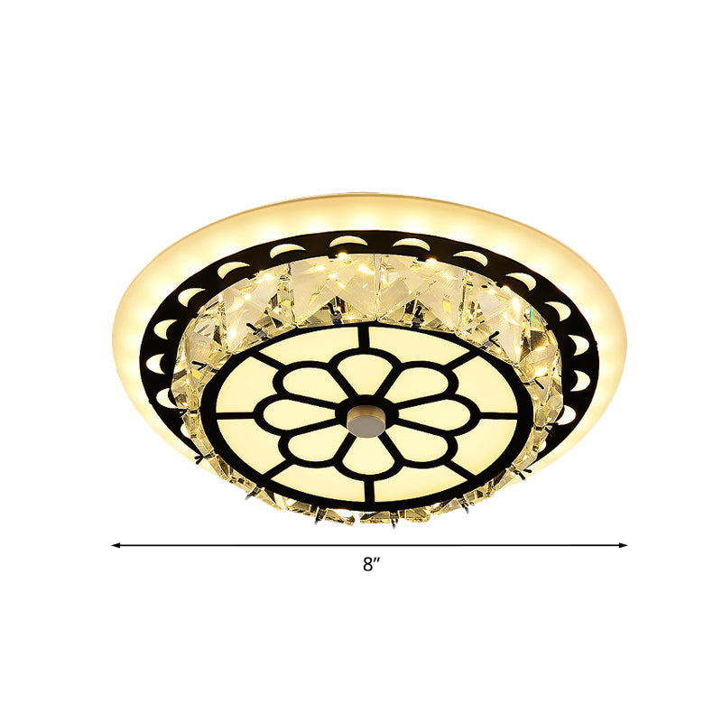 Modern Black Floral Pattern Crystal LED Ceiling Light - Beveled Round/Square Flushmount Lamp for Corridors