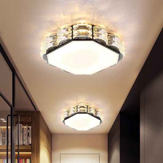 LED Crystal Ceiling Lamp: Simple Scalloped Design, Integrated Flush Light Fixture (Black/White)
