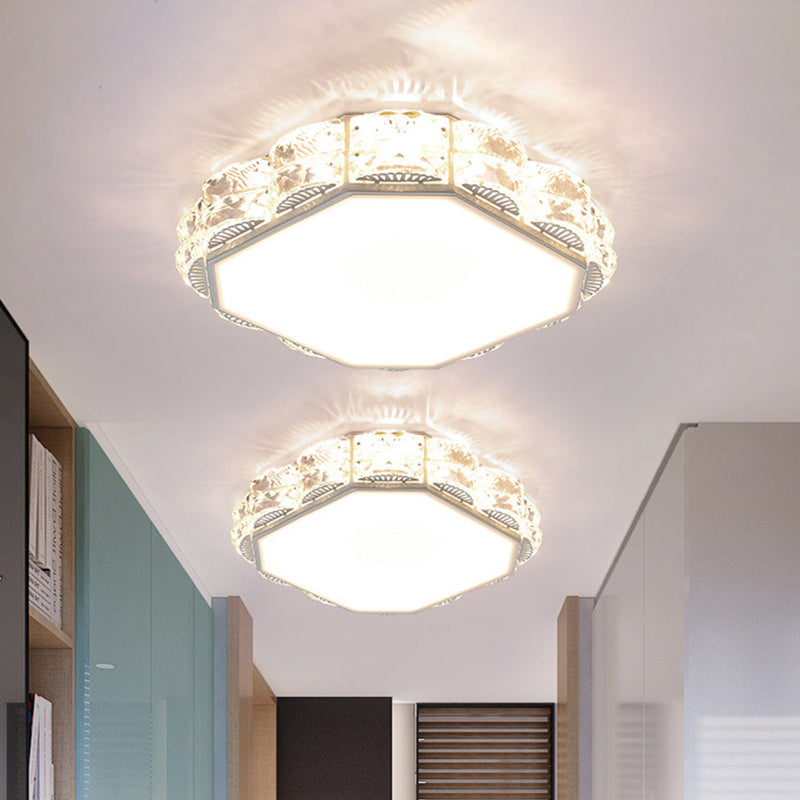 LED Crystal Ceiling Lamp: Simple Scalloped Design, Integrated Flush Light Fixture (Black/White)