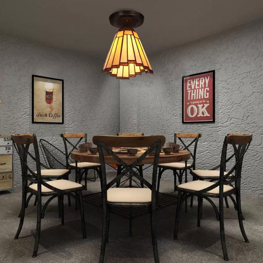 Tiffany Style Stained Glass Ceiling Light - Mini Coolie Semi Flush Mount for Hallway (H8" x D6")