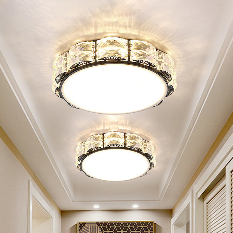 LED Crystal Ceiling Lamp: Simple Scalloped Design, Integrated Flush Light Fixture (Black/White)