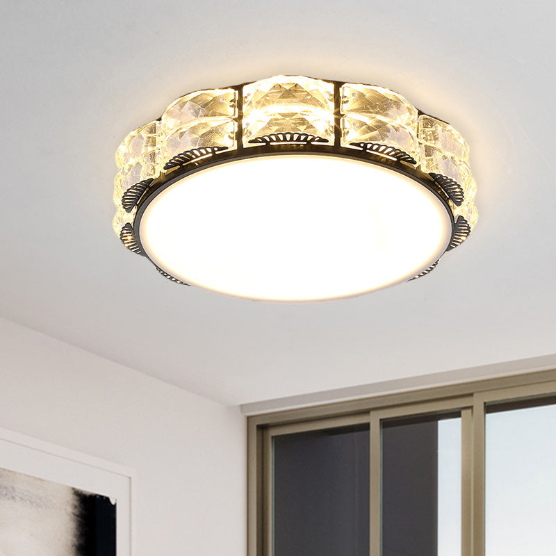 LED Crystal Ceiling Lamp: Simple Scalloped Design, Integrated Flush Light Fixture (Black/White)