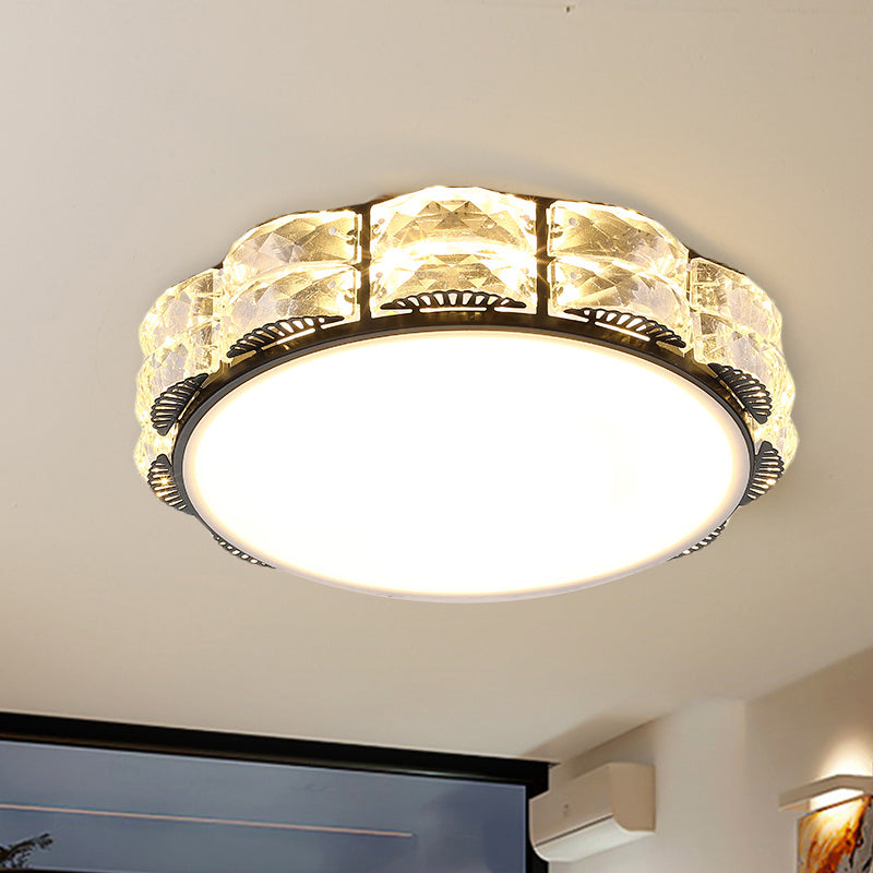 LED Crystal Ceiling Lamp: Simple Scalloped Design, Integrated Flush Light Fixture (Black/White)