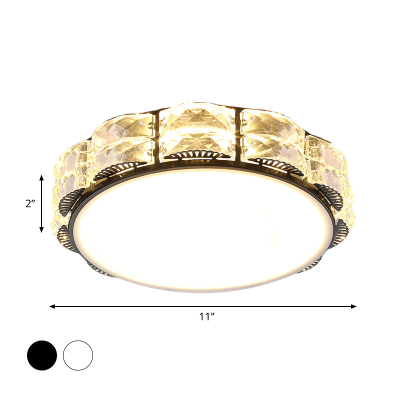 LED Crystal Ceiling Lamp: Simple Scalloped Design, Integrated Flush Light Fixture (Black/White)