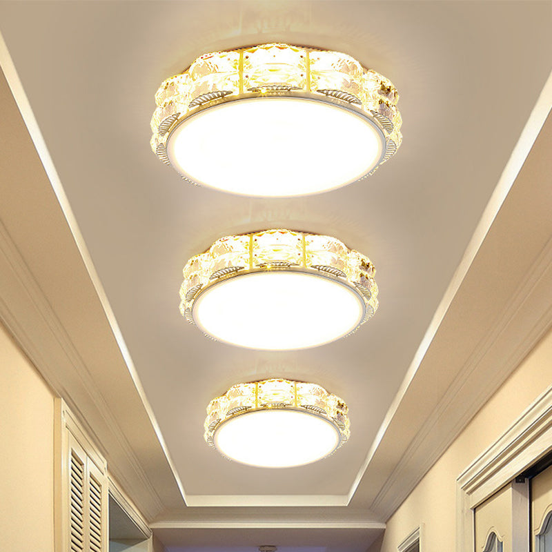 LED Crystal Ceiling Lamp: Simple Scalloped Design, Integrated Flush Light Fixture (Black/White)