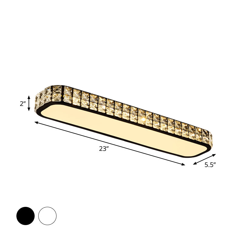 Plafonnier encastré à LED incrusté de cristaux modernes - 15"/19"/23" de long - Noir/Blanc