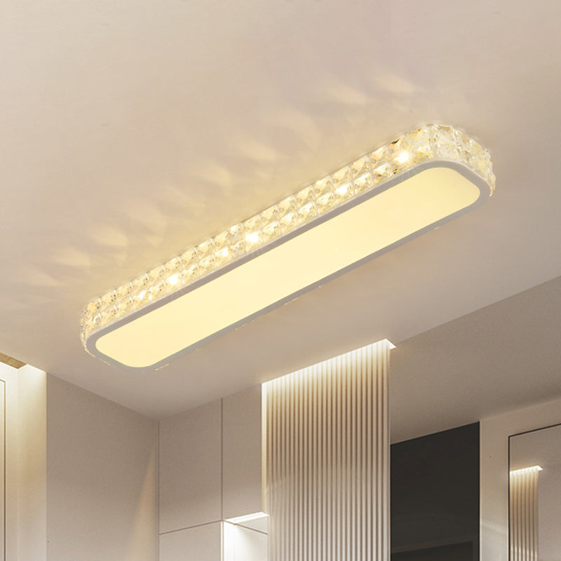 Plafonnier encastré à LED incrusté de cristaux modernes - 15"/19"/23" de long - Noir/Blanc