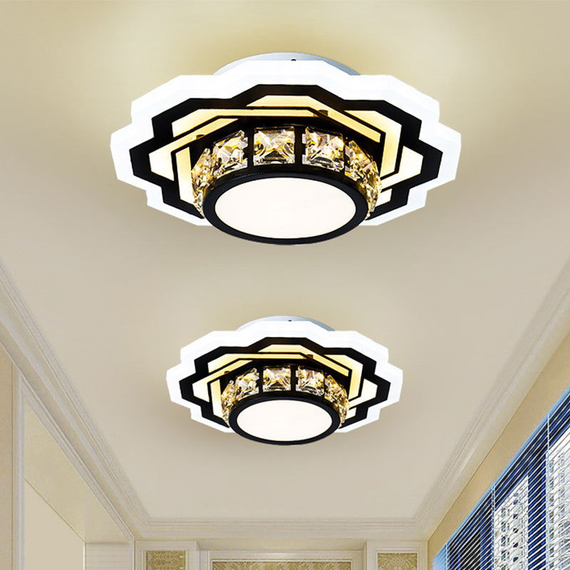Modern Black LED Crystal Flush Mount Ceiling Light with Gear/Flower Design
