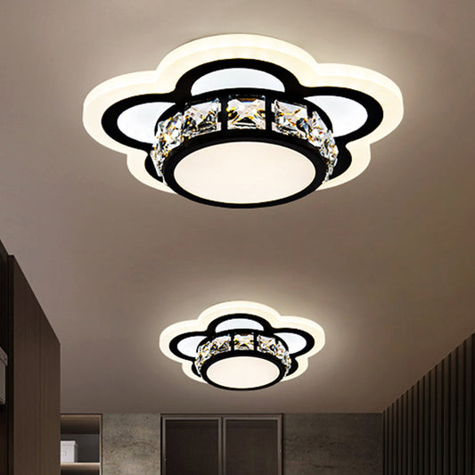 Modern Black LED Crystal Flush Mount Ceiling Light with Gear/Flower Design