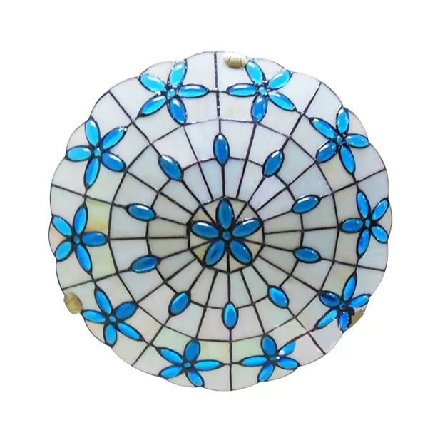 Tiffany Stained Glass Ceiling Light Blue - 3-Lights Flushmount with Bowl Shade, Jewel - 5"H x 16"D