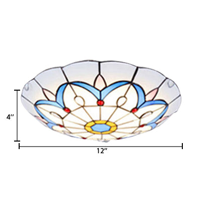 White Tiffany Ceiling Lights - 2-Light Flush Mount Fixture with Art Glass Floral Shade and Jewel - Ideal for Bedroom