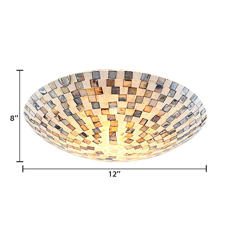 Tiffany Shell Flush Mount Ceiling Light in Beige - 2 Lights, Bowl Shade, 8" H x 12" Diameter - Bedroom Ceiling Lighting