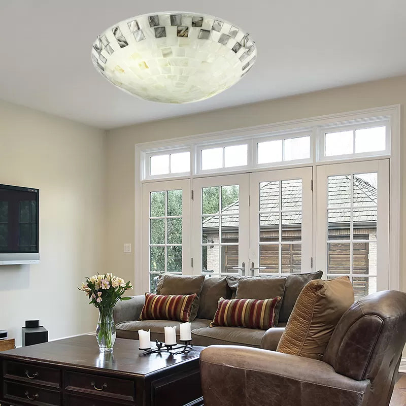 Tiffany 2-Light Shell Flush Mount Ceiling Light in Beige for Bedroom - 3" H x 12" D
