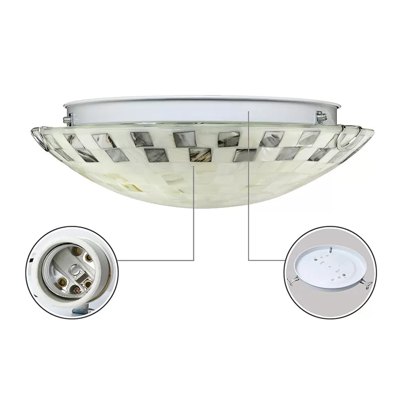 Tiffany 2-Light Shell Flush Mount Ceiling Light in Beige for Bedroom - 3" H x 12" D