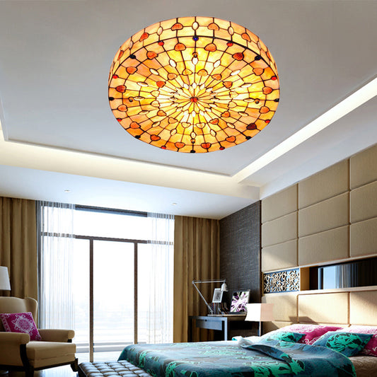 Tiffany Style Stained Glass Ceiling Light Flush Mount - 4 Lights Jewel Flush Mount Lighting for Bedroom with Drum Shade