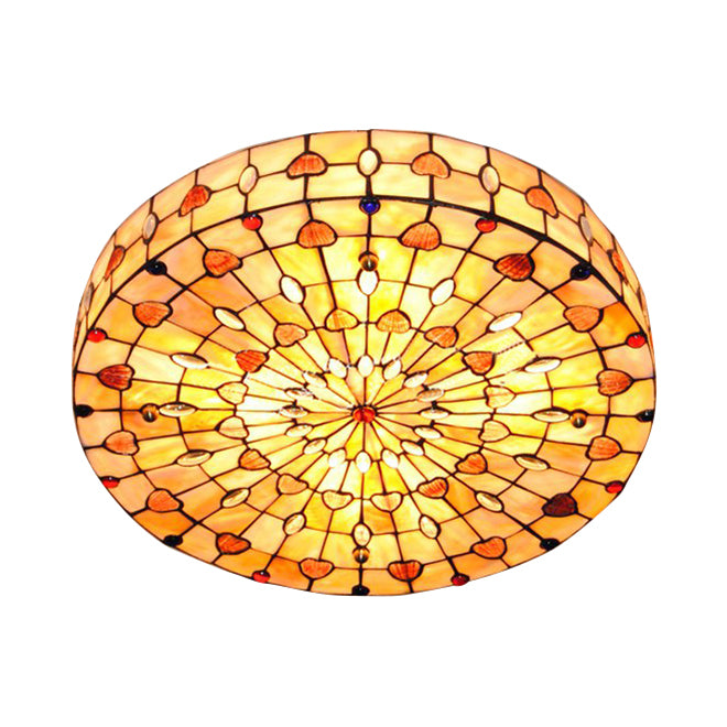 Tiffany Style Stained Glass Ceiling Light Flush Mount - 4 Lights Jewel Flush Mount Lighting for Bedroom with Drum Shade