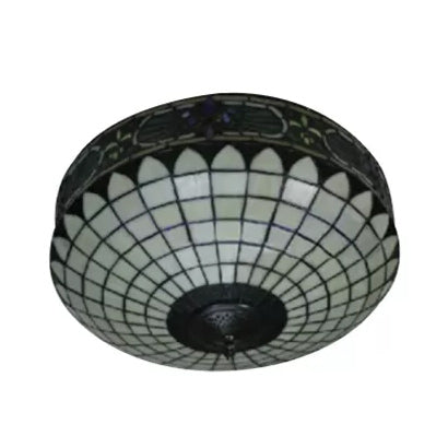Tiffany Style Stained Glass Ceiling Light, 2-Lights Cylinder Flush Mount for Bedroom - 8"H x 18"D