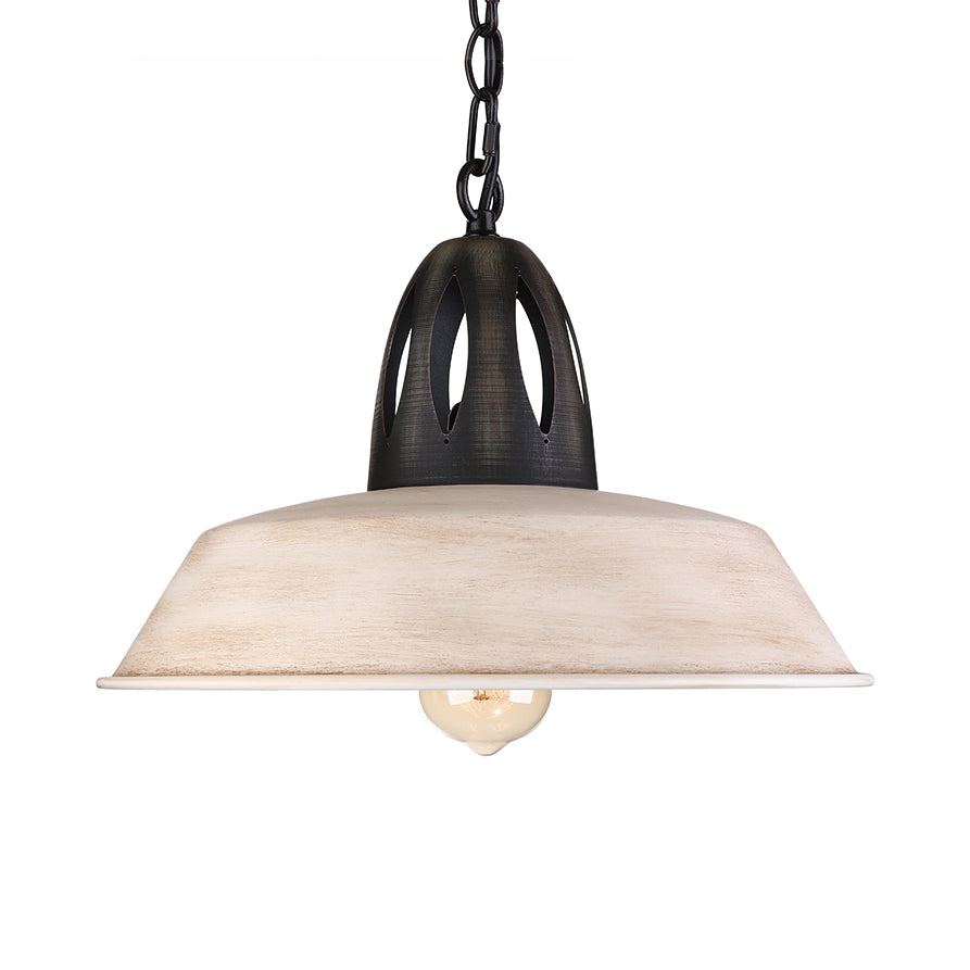 Vintage Style Distressed White Barn Hanging Lamp