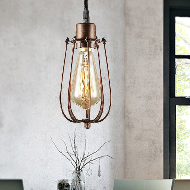 Rustic 1-Light Pendant Ceiling Fixture with Copper Wire Frame