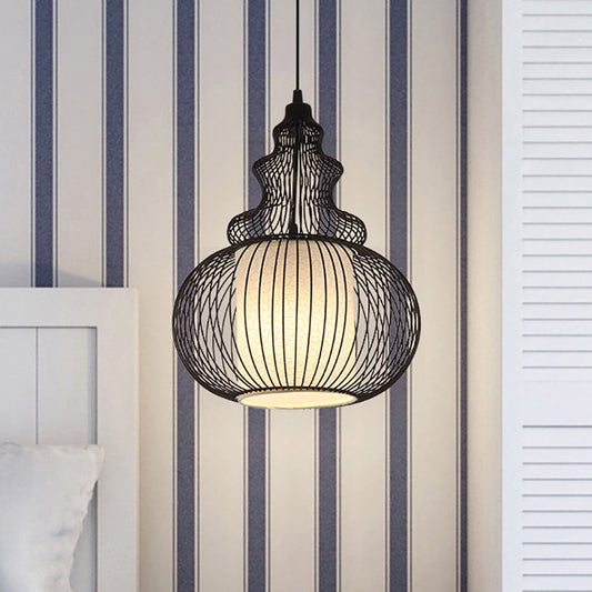 Vintage Style Metal Gourd Caged Pendant Lamp - Adjustable Cord - Ideal for Bedrooms