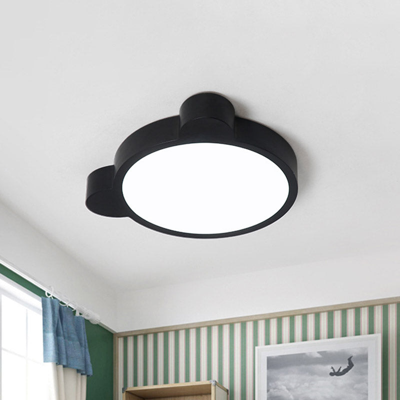 Cartoon Bear LED Flushmount Ceiling Light for Kids Bedroom in Black/White/Pink