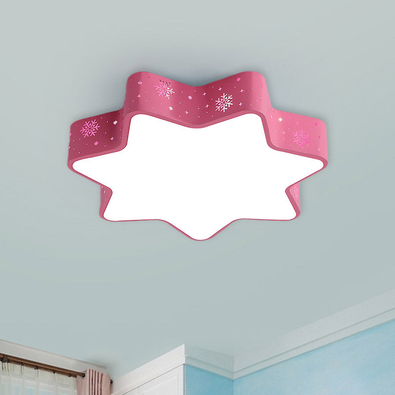 Flushmount Iron Macaron LED Ceiling Light for Kindergarten with Snowflake Design in Pink/Blue
