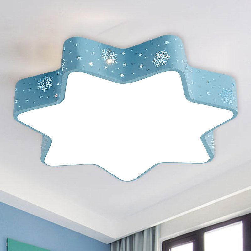 Flushmount Iron Macaron LED Ceiling Light for Kindergarten with Snowflake Design in Pink/Blue