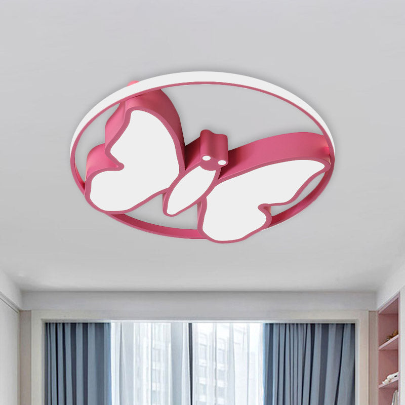 Plafonnier LED en acrylique pour enfants en forme de papillon avec cerceau lumineux en blanc/rose/bleu