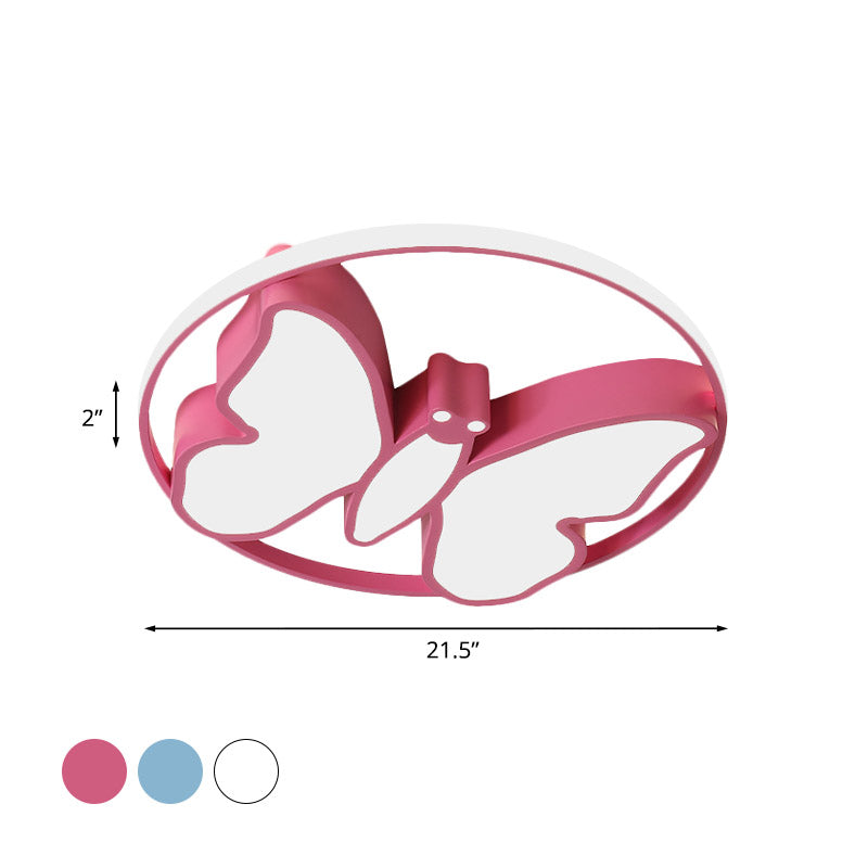 Plafonnier LED en acrylique pour enfants en forme de papillon avec cerceau lumineux en blanc/rose/bleu