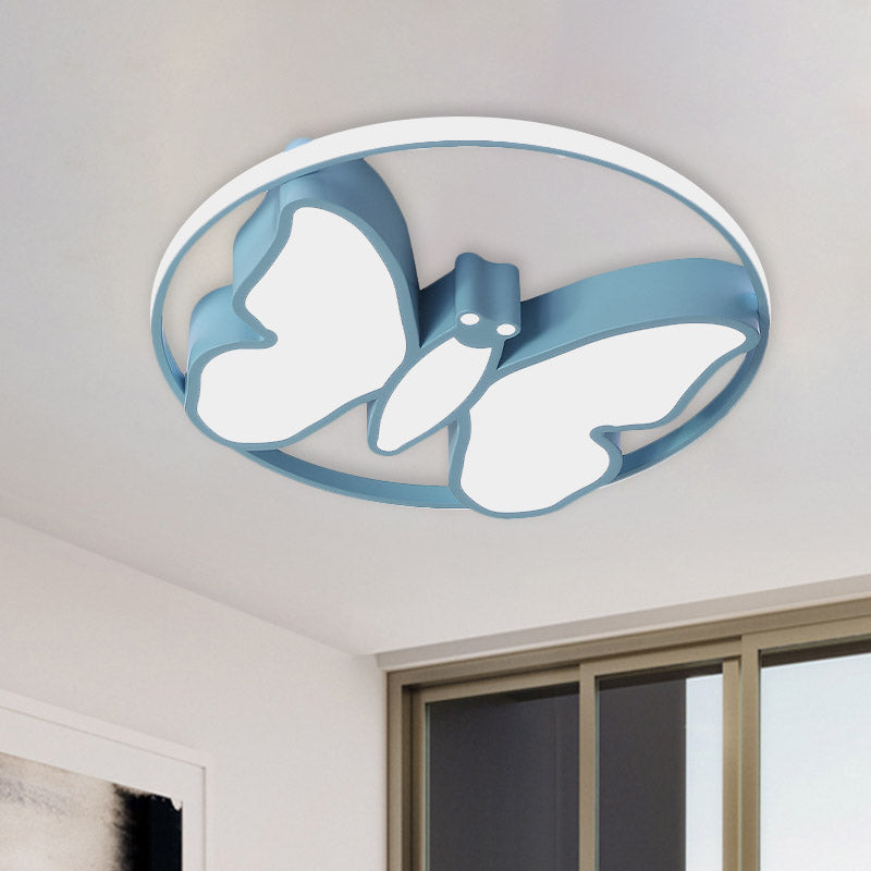 Plafonnier LED en acrylique pour enfants en forme de papillon avec cerceau lumineux en blanc/rose/bleu