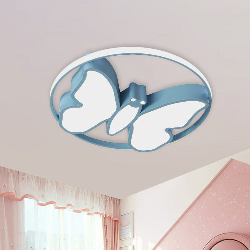 Plafonnier LED en acrylique pour enfants en forme de papillon avec cerceau lumineux en blanc/rose/bleu