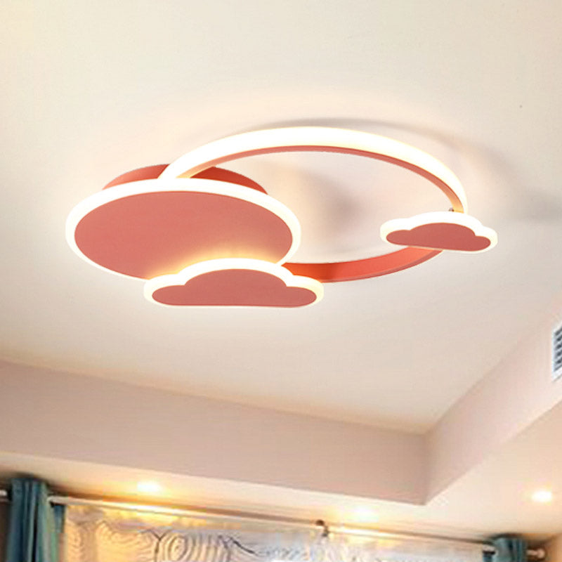 White/Pink Macaron LED Flush Light Fixture with Cloud Design in Warm/White Light - Ceiling Mount Lamp