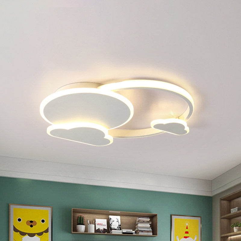 White/Pink Macaron LED Flush Light Fixture with Cloud Design in Warm/White Light - Ceiling Mount Lamp