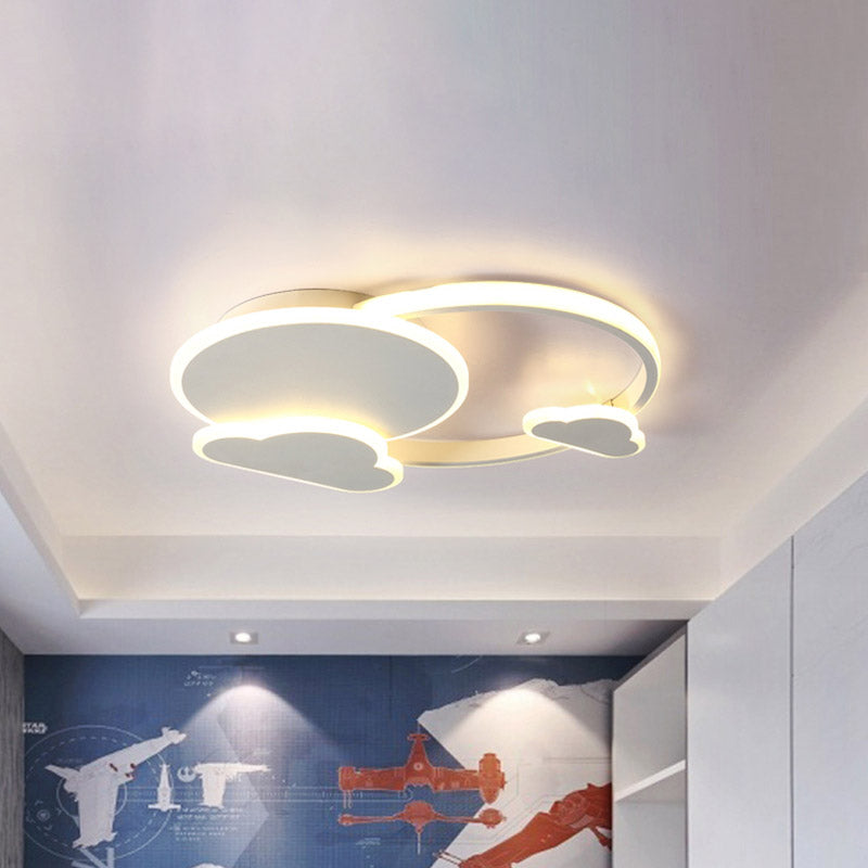 White/Pink Macaron LED Flush Light Fixture with Cloud Design in Warm/White Light - Ceiling Mount Lamp