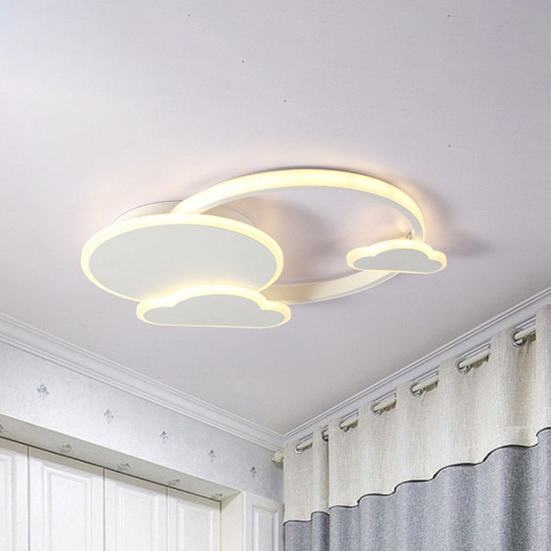White/Pink Macaron LED Flush Light Fixture with Cloud Design in Warm/White Light - Ceiling Mount Lamp