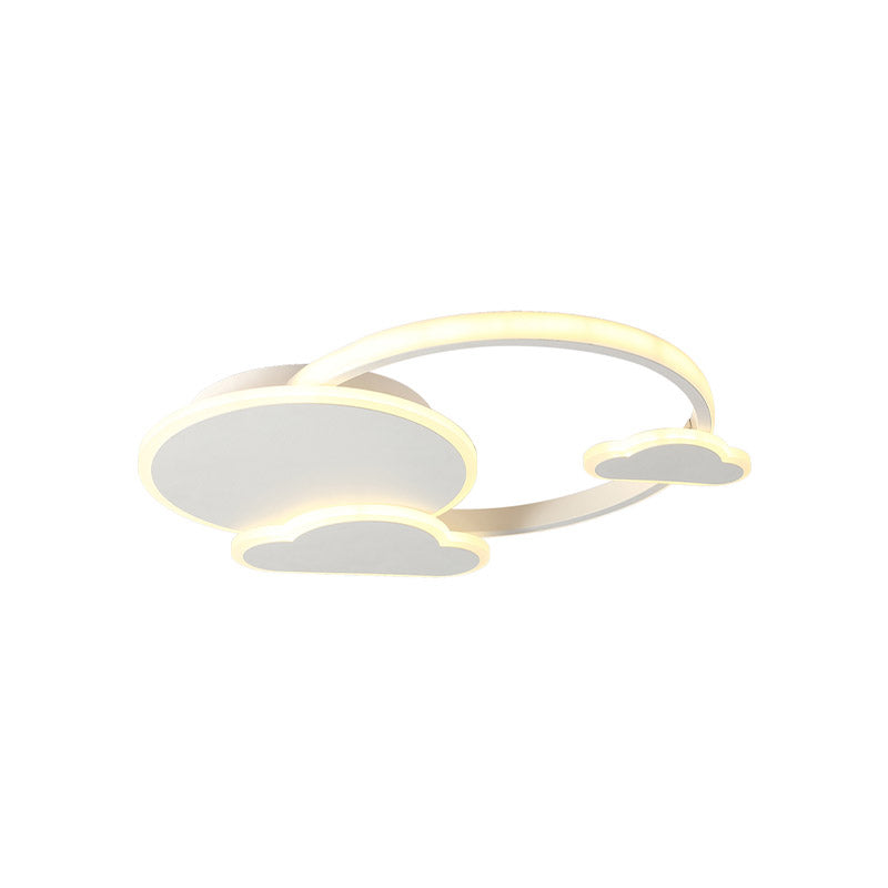 White/Pink Macaron LED Flush Light Fixture with Cloud Design in Warm/White Light - Ceiling Mount Lamp