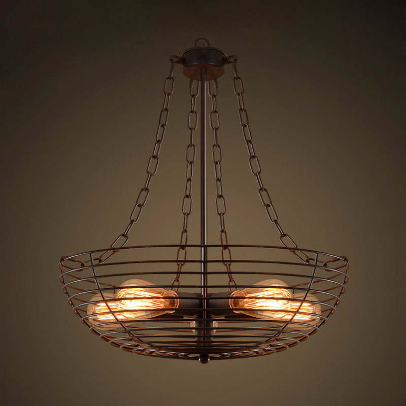 Antique Style Iron 5-Light Farmhouse Chandelier with Wire Guard - Dark Rust Hanging Light Fixture