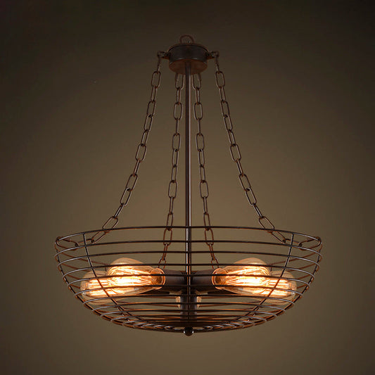 Antique Style Iron 5-Light Farmhouse Chandelier with Wire Guard - Dark Rust Hanging Light Fixture