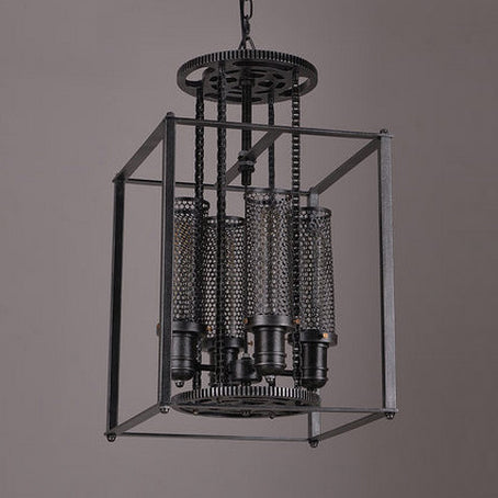 Suspension en métal de style antique avec abat-jour cylindrique - Lampe lustre d'intérieur à 4 lumières (noir)