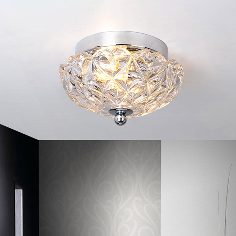 Lattice Crystal Scalloped Mini Flushmount Ceiling Light - Simple 2-Head Loft House in Chrome